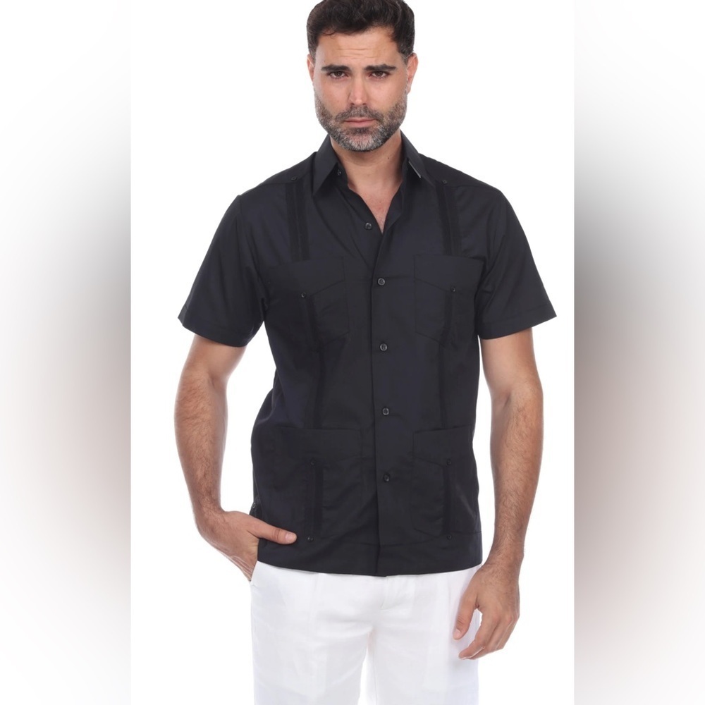 The Havana Co. Men's Guayabera Shirt Black Medium